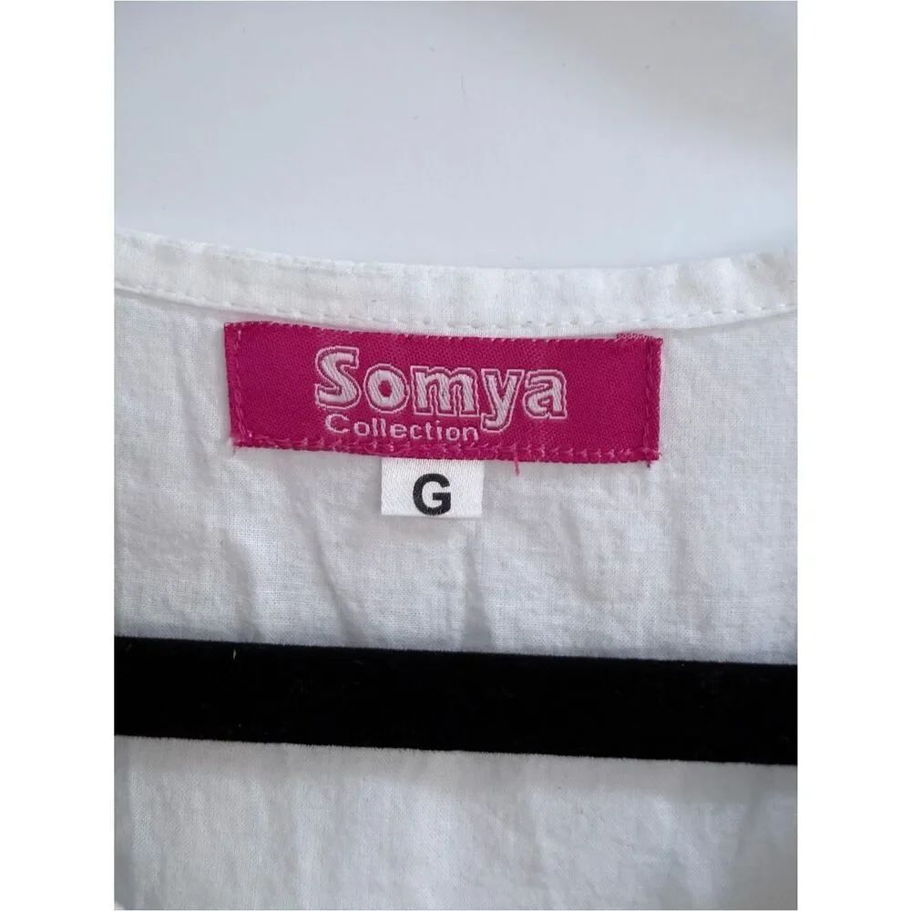 Somya White Embroidered Cotton Peasant Top - Picture 5 of 6